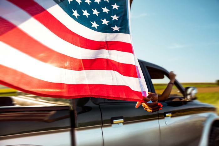 American flag on truck