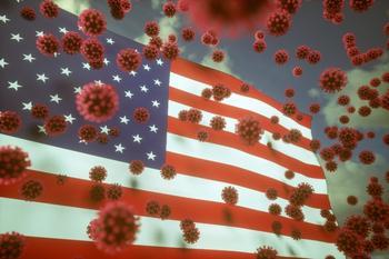 American flag with COVID-19 virus