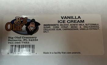 Big Olaf vanilla ice cream label