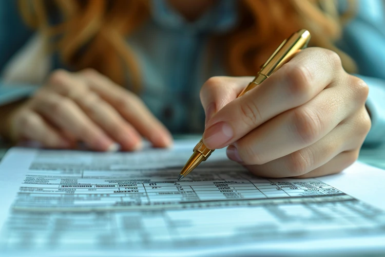 a woman filling out her taxes