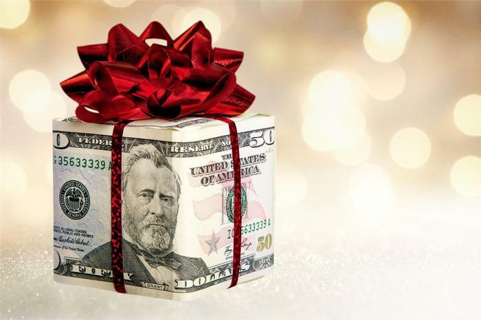 Holiday gift concept with money