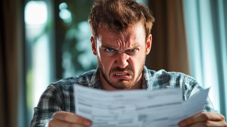 Anger customer looking at tarnished credit report