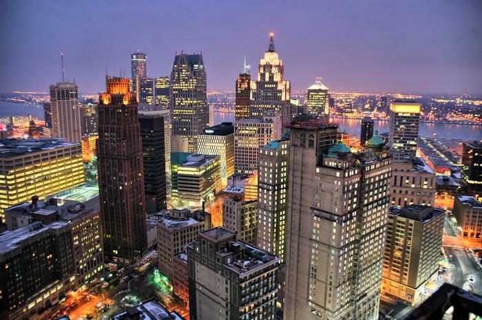 Detroit skyline at night