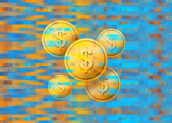 Digital coin and U.S. dollar concept