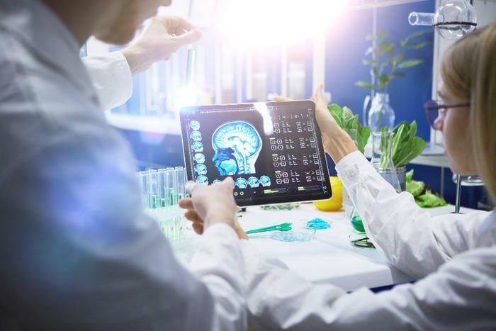 Doctors analyzing brain scan