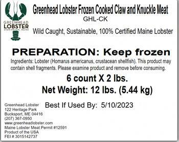 Greenhead frozen lobster label