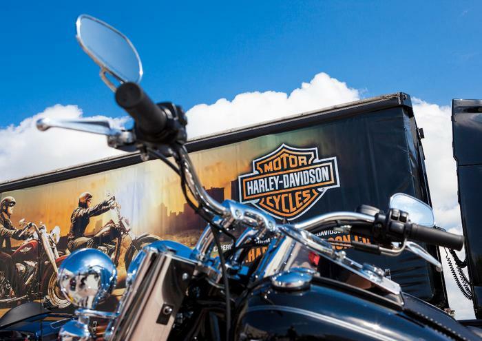 Harley Davidson logo and motorcycle