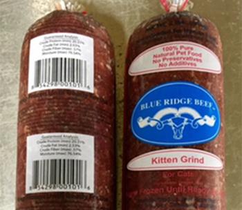 Blue Ridge Beef recalls Kitten Grind raw pet food