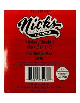 Nick's Famous Hickory Smoked Pork Bar-B-Q label