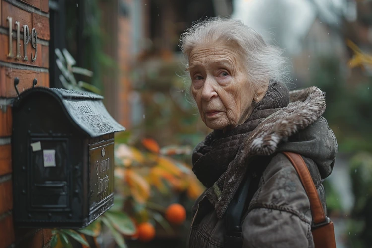 A older woman checking her mailbox