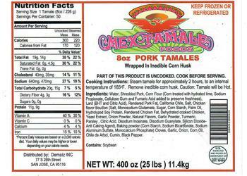 Mex-tamale pork tamales product label