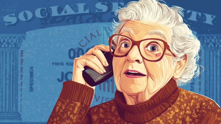 Cartoon elderly woman talking on the phone