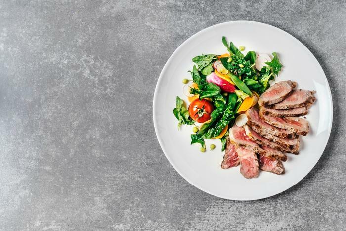 Steak and salad on plate