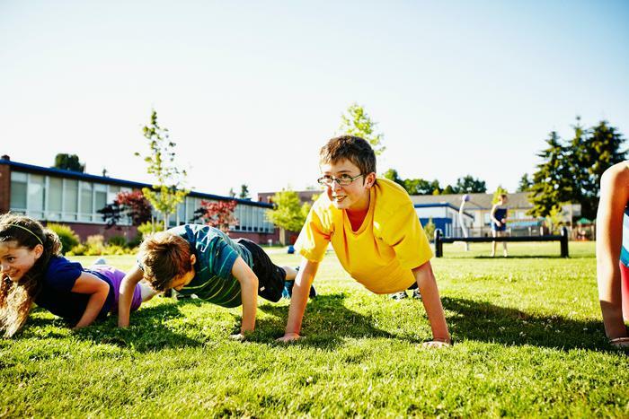 Younger kids doing push-ups