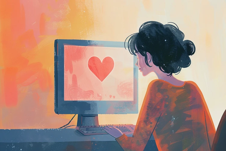 Illustration of a woman typing on her computer