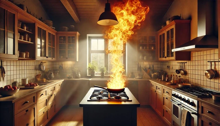 Kitchen pan on fire