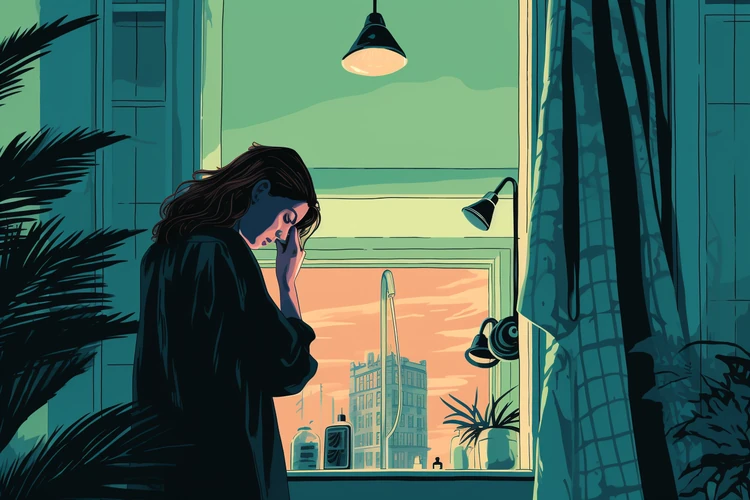 “an illustration of a woman standing by a window