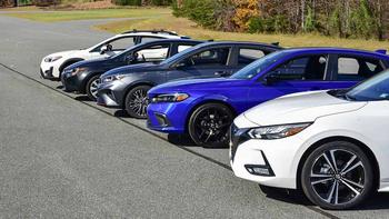 Used cars lined up in a row