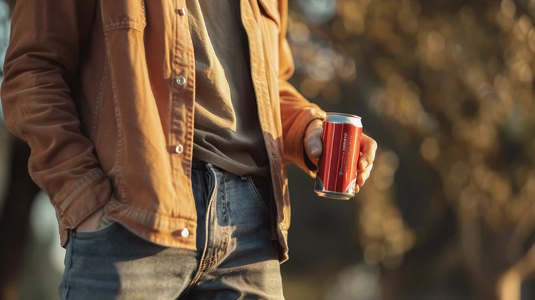 a man drinking a soda