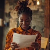 a black woman reading a document