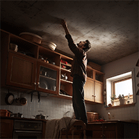 man inspecting ceiling leak