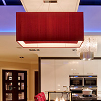 kitchen with led lighting under cabinets and on the ceiling