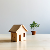 tiny toy house and plant on background