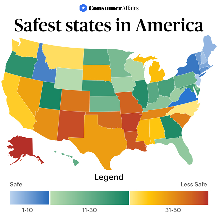 Hvilken er den sikreste staten i USA?