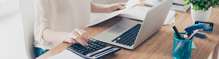 accountant typing on calculator