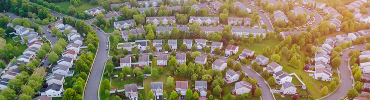 aerial view of suburban neighborhood