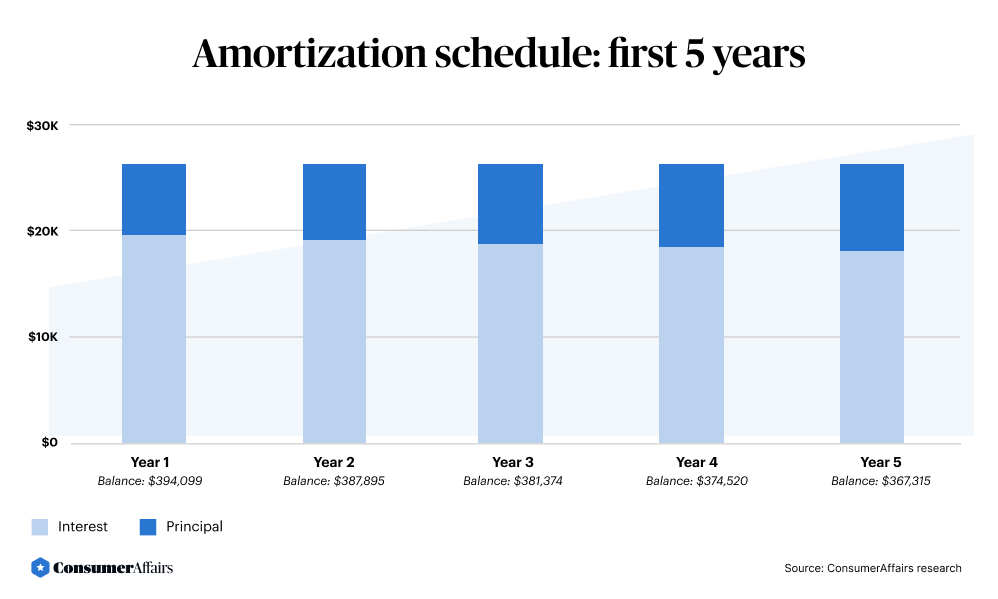 chart depicting the first five month of the amortization schedule
