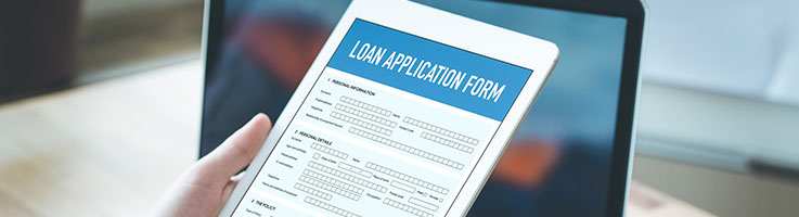 person holding tablet with online loan application form