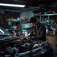 mechanic checking car engine