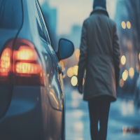 back view of a person standing beside a car