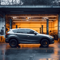 an SUV in a repair garage
