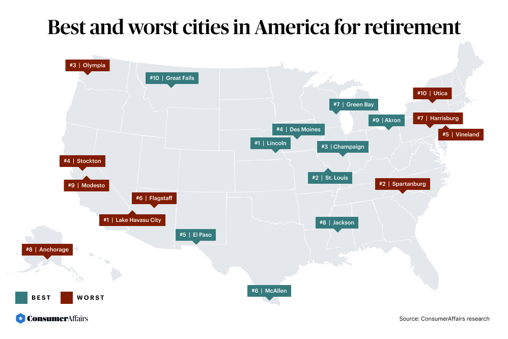 best and worst cities for retirement map