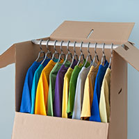 colorful clothing hanging in a wardrobe box