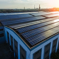 factory roof equipped with solar panels