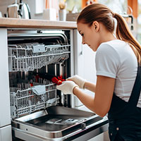 a technician installing a new dishwasher