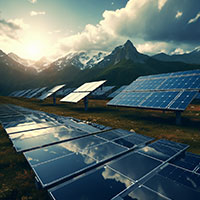 solar panels in front of mountains