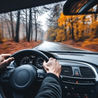 the view from a person driving a car