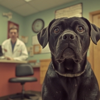 a dog at the vet's office