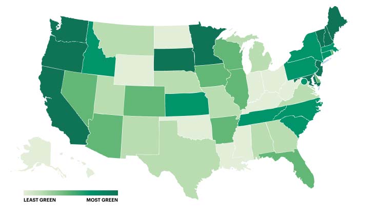 map of the greenest states