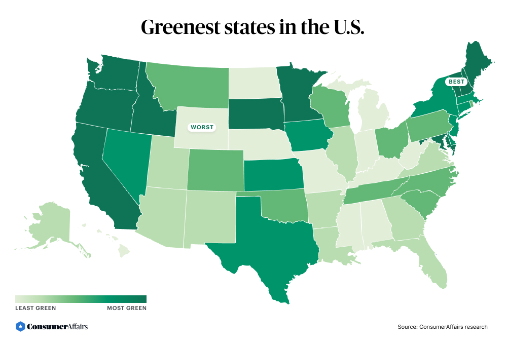 greenest states 2023 map