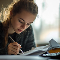 woman writing something on a document