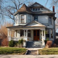 white two-storey house with a front yard