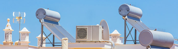 solar panels and air conditioning on roof