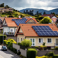 suburban homes with solar panels on roofs