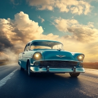a classic car on a highway