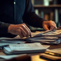 a person reviewing a bunch of documents